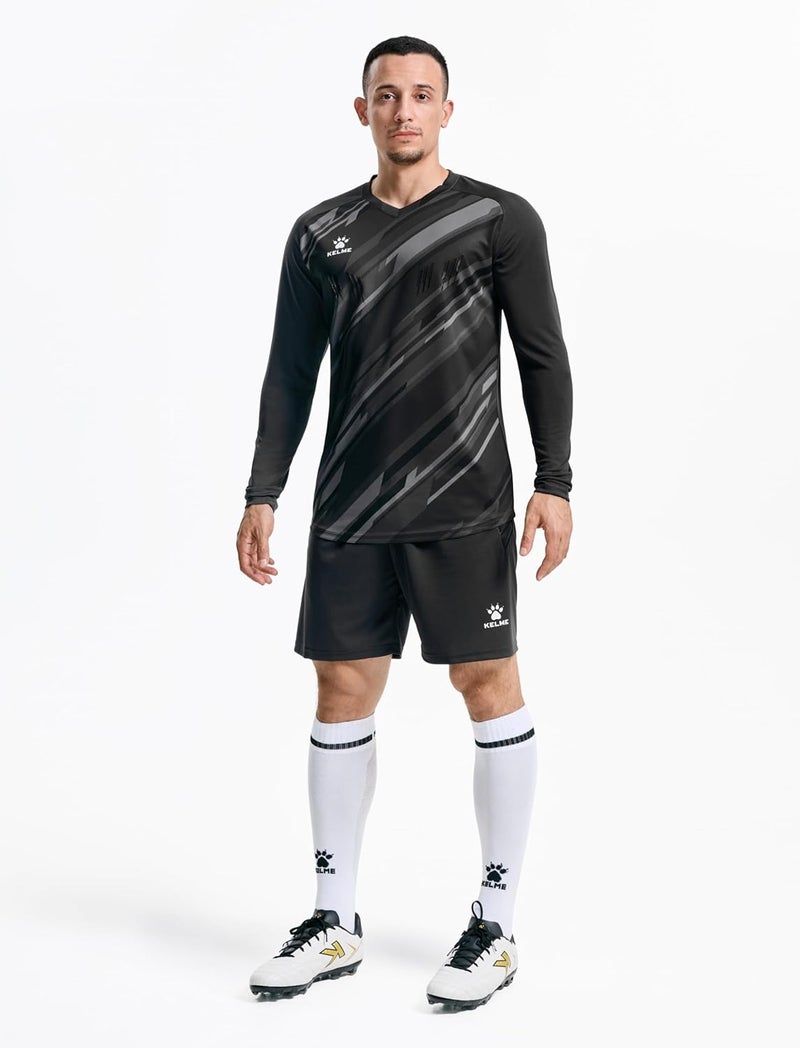 KELME قمصان حراس مرمى كرة القدم للرجال، مجموعة حارس مرمى مبطنة، قميص وسروال حارس مرمى للشباب مع جوارب باللون الأسود مقاس صغير جداً - Image 2